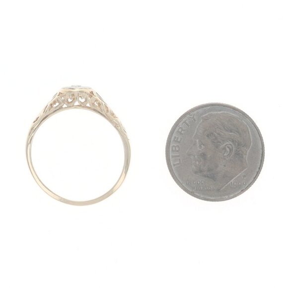 Yellow Gold Diamond Vintage Heart Solitaire Ring - 10k Round Brilliant Love - Picture 5 of 6